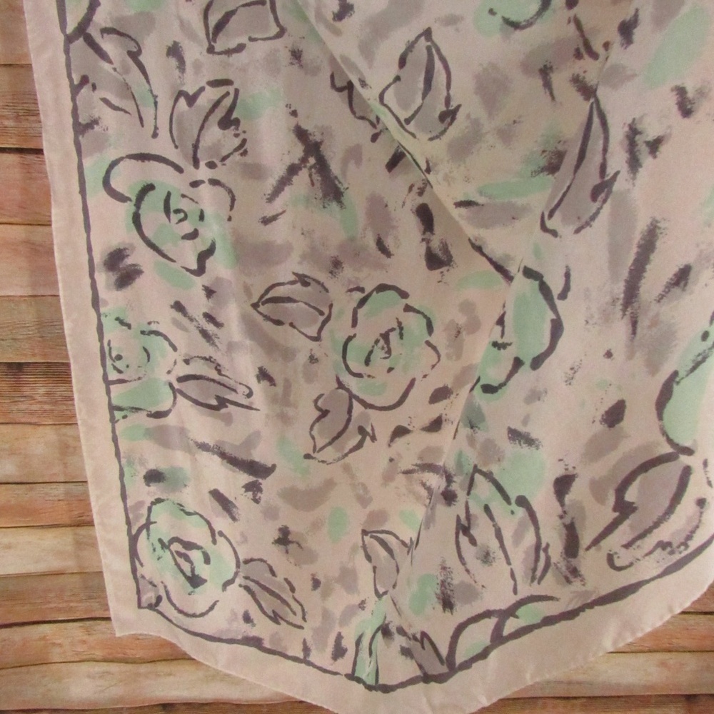 ECHO White/Mint Green/Gray Silk Scarf 31" x 31" - Picture 10 of 13